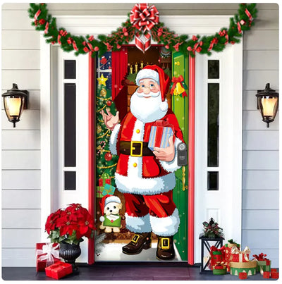 Christmas Forest Background Fabric Door Hanging for Christmas Party Decoration