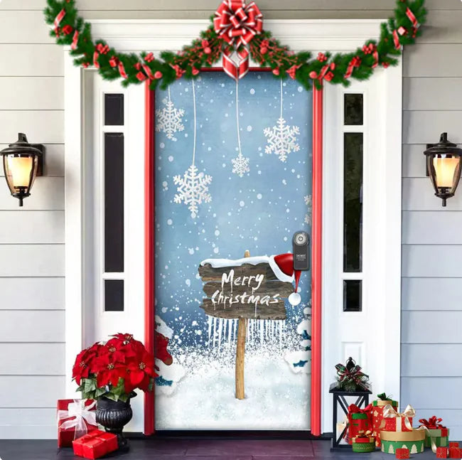 Christmas Forest Background Fabric Door Hanging for Christmas Party Decoration