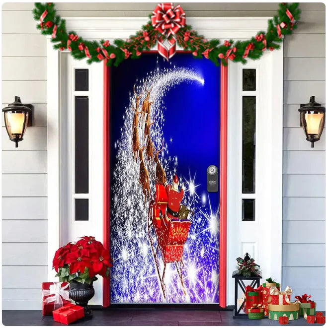 Christmas Forest Background Fabric Door Hanging for Christmas Party Decoration