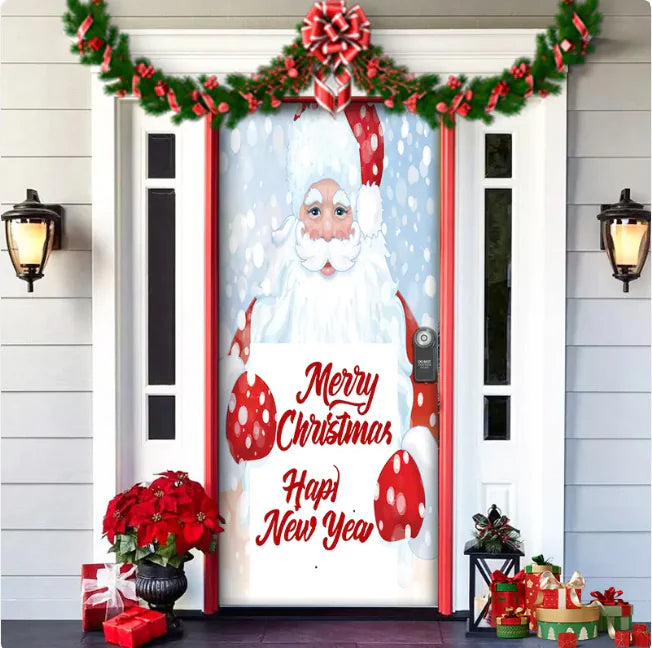 Christmas Forest Background Fabric Door Hanging for Christmas Party Decoration