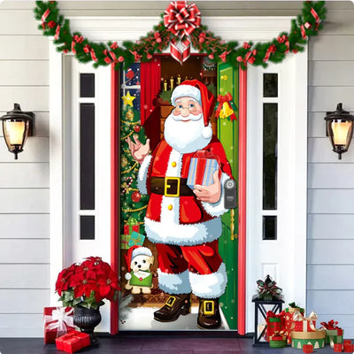 Christmas Forest Background Fabric Door Hanging for Christmas Party Decoration